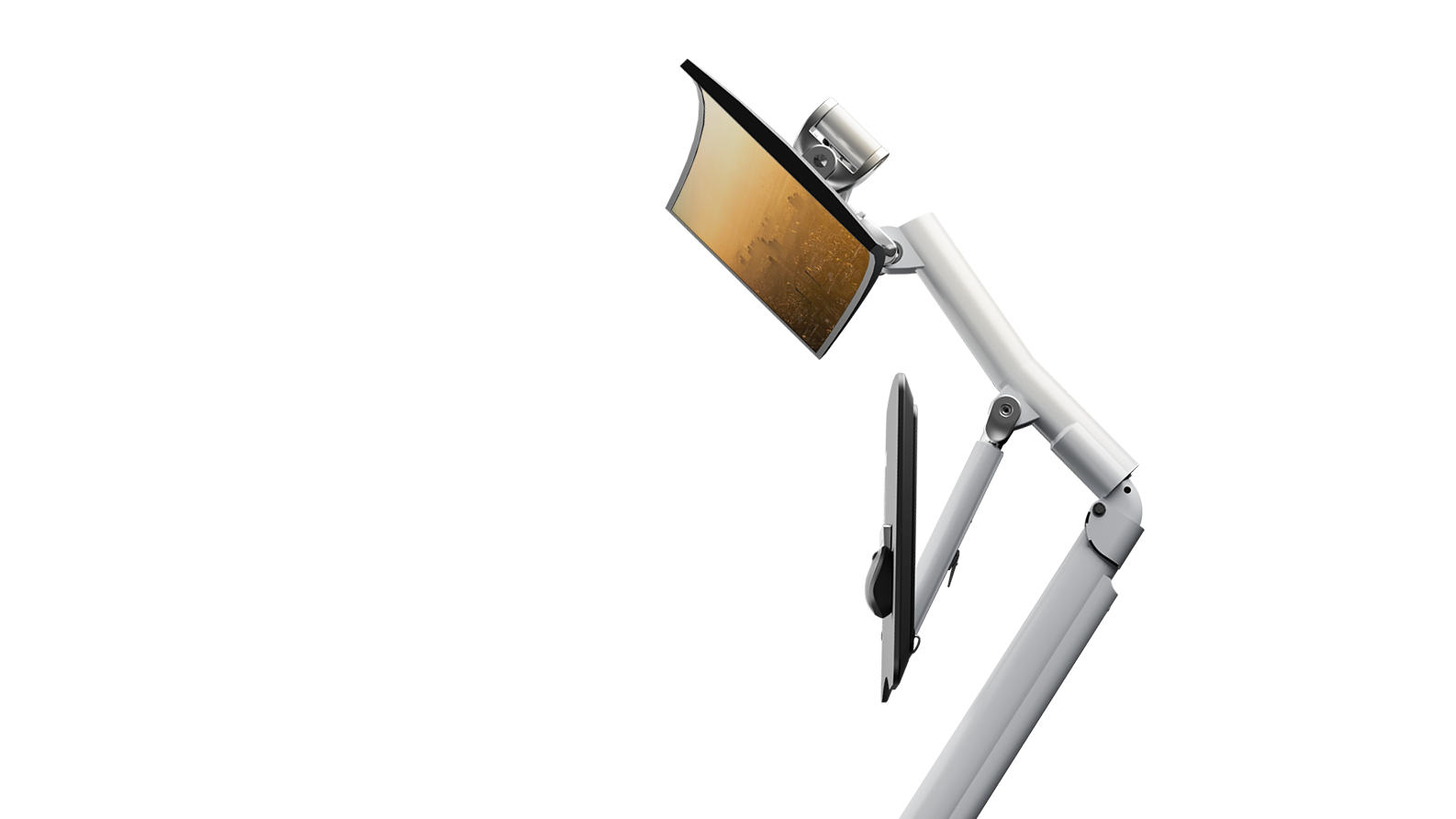Altwork monitor and desk arm extends into white background