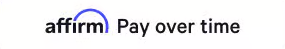 Affirm pay over time logo on a white background, featuring the word 'affirm' in black with a blue circular arrow above the 'i', and the phrase 'Pay over time' in black.